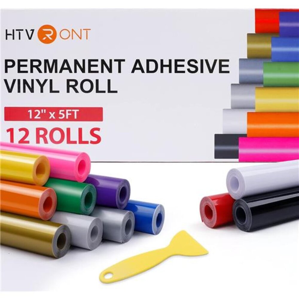 Permanent Vinyl for Cricut-12 Pack 12 Inch by 5 Feet Permanent Vinyl Rolls